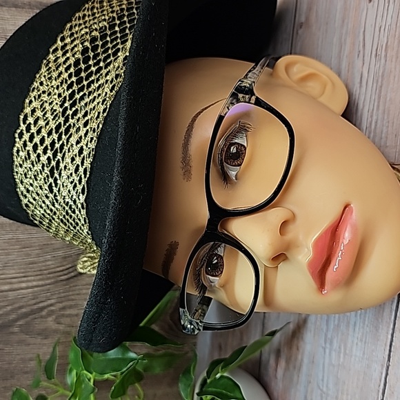 LADIES BLACK & GOLD PLASTIC EYEGLASS FRAMES - Picture 1 of 16